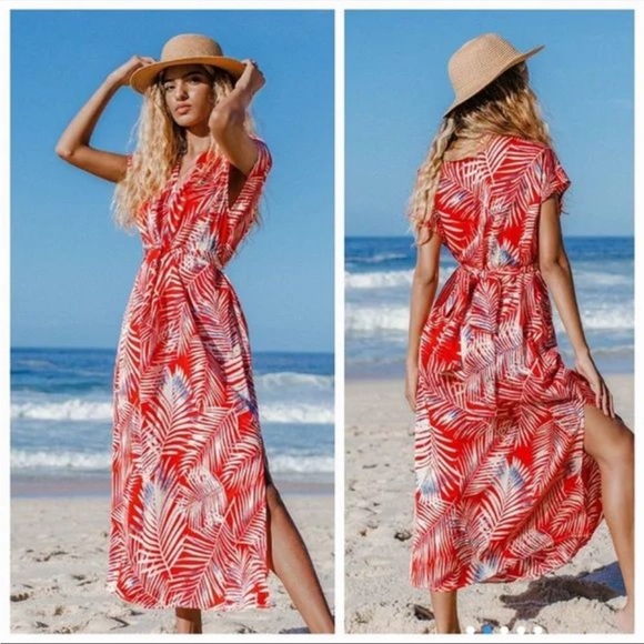 Cupshe Dresses & Skirts - NWOT CUPSHE TROPICAL DRESS WITH SLITS SMALL